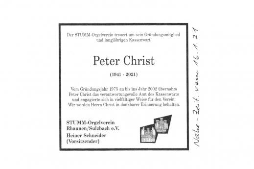 Nachruf für Herrn Peter Christ