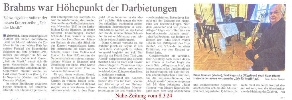 Bericht der Nahe-Zeitung vom 8.3.24